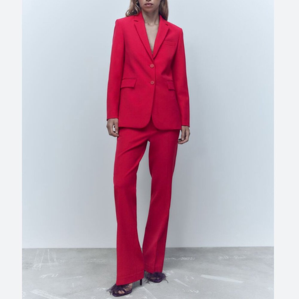 Zara Low Rise Flare Dressy Pants Trousers Pockets Fuchsia Pink Size S